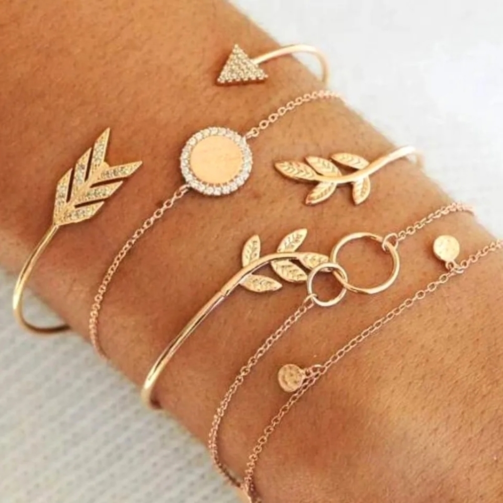 NEW Gorgeous‎ 5 pc/set Gold Arrow Leaf Bracelets